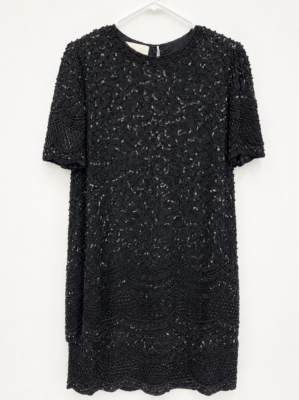 Caché Black 100% Silk Beaded Sequin Cocktail Dress Size S Y2K Glam